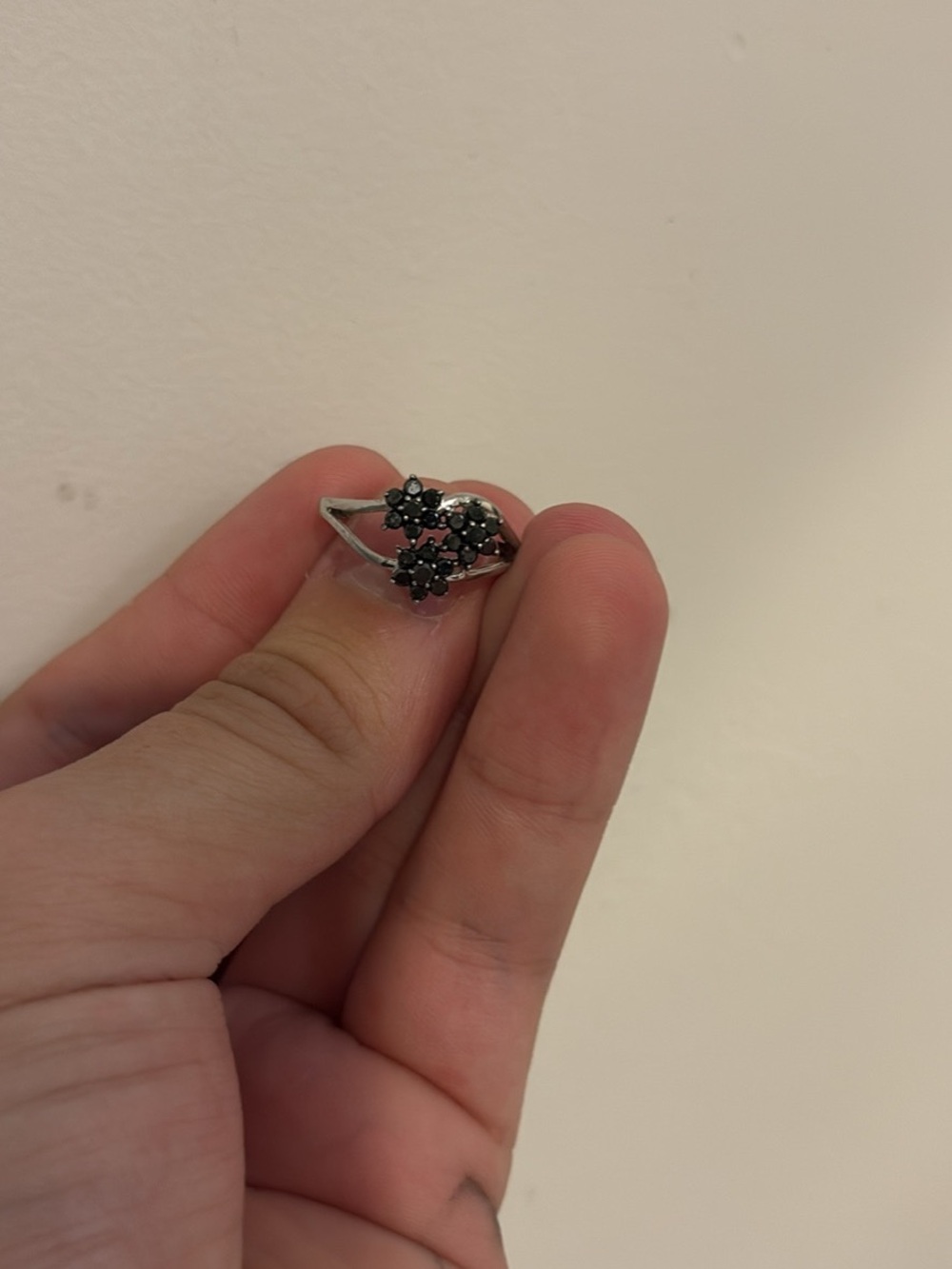 Silver Floral Black diamond  Ring - Women Jewelry